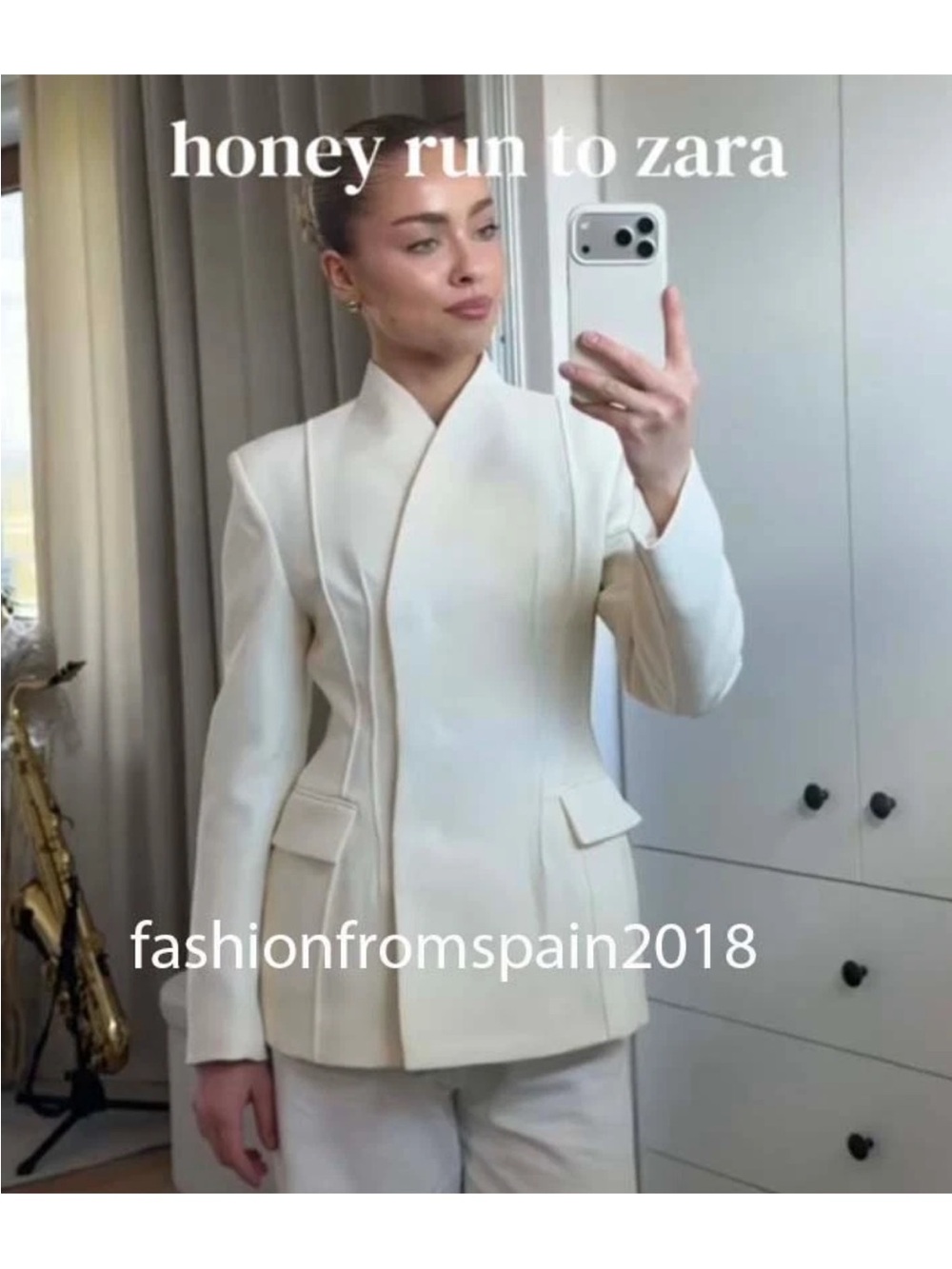 Zara Off-White Sculpted Tailored Blazer